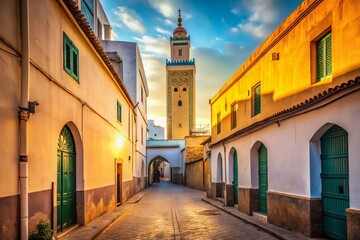 Obraz premium Minimalist Casablanca Street Scene: Mosque View, Morocco