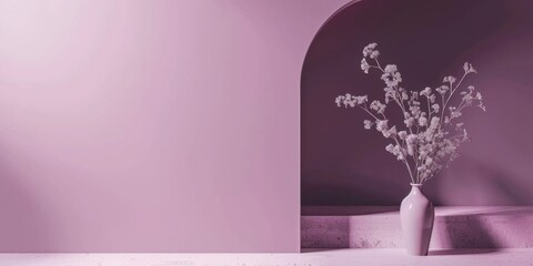 A refined minimalist layout with a soft mauve background, Clean lines and gentle curves, Modern minimalist style