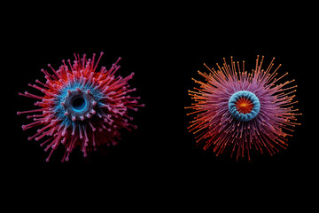 Virus floating on black background. Microscopic enlargement
