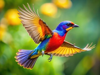 Obraz premium Witness nature's artistry: a colorful bird's dynamic flight, exquisitely captured.