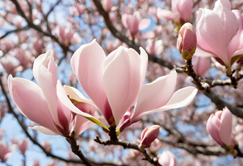 delicate magnolia petals floating in air
