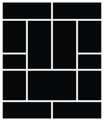 Rectangle empty black photos frame collage. comics page grid pattern layout abstract photo frames for  photo wall template presentation. 
