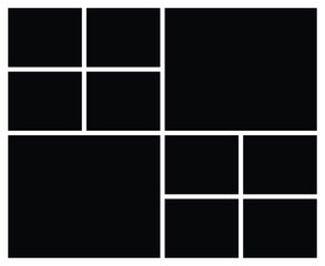 Rectangle empty black photos frame collage. comics page grid pattern layout abstract photo frames for  photo wall template presentation. 