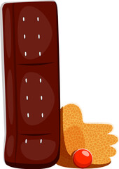 Cartoon letter L styled as a cricket pad, complete with glove and red cricket ball equipment. Vector sport font, educational typeface, funny type, kids English alphabet typography uppercase symbol