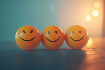 three smily face on blue background