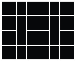 Rectangle empty photo collage grid template background. Tiles and mosaic picture frame for wall mood board and presentation. Family people photo album collage .