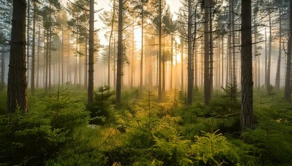 Fototapeta premium morning in a dense pine forest 