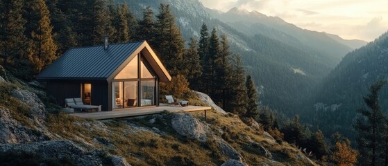 Serene Mountain Cabin with Remote Work Setup in Natural Landscape