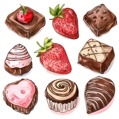 A set of chocolate treats with strawberries on top