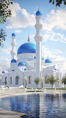 Fototapeta premium Mosque with water features creating a tranquil ambiance