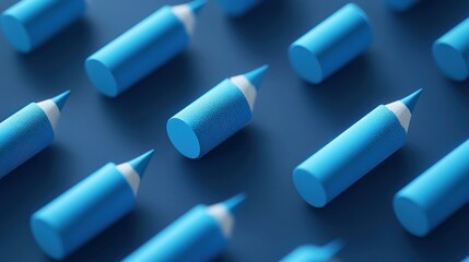 Fototapeta premium Blue pencils pattern, dark background, stationery, design
