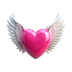 3D pink heart with white wings, representing love, affection, and fantasy charm. This adorable romantic icon is ideal for Valentine’s graphics, mobile apps, stickers, and greeting cards