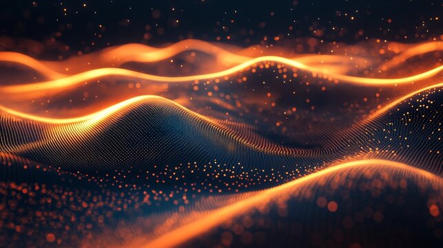 Abstract Orange And Black Wavy Particle Field