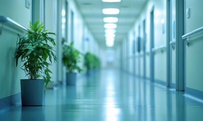 Serene Hospital Corridor with Plants