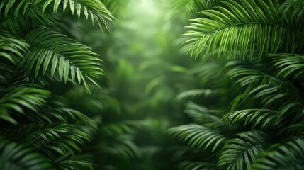 Lush tropical rainforest scene with dense foliage verdant vegetation and a tranquil serene atmosphere  The dense canopy of leaves filters the light