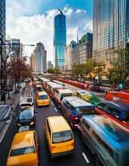 Obraz premium street with colorful commute vehicles 
