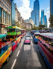 Obraz premium street with colorful commute vehicles 