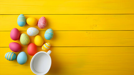 Obraz premium colorful easter eggs on a wooden table