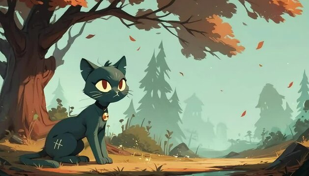 Un gato descansando en el bosque.
