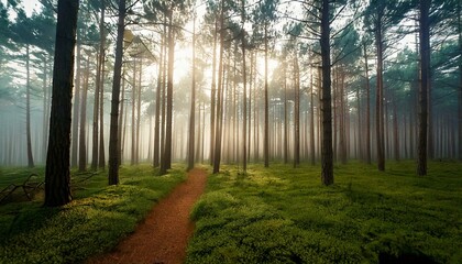 Fototapeta premium morning in a dense pine forest 