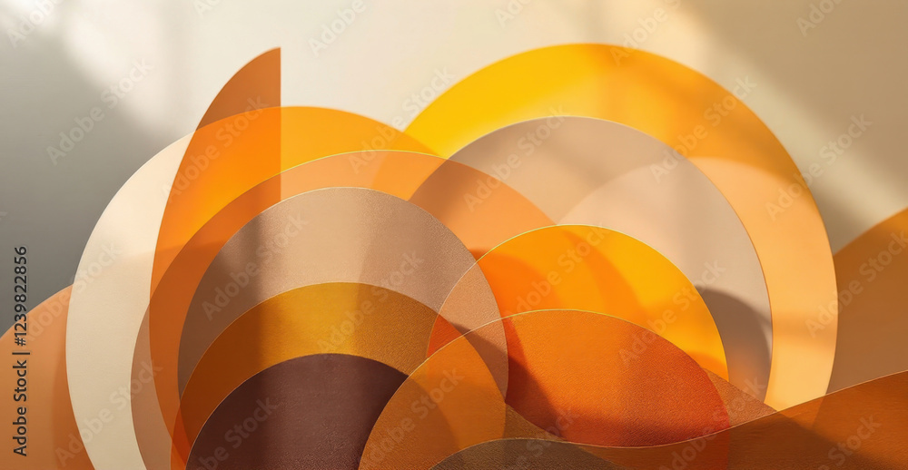 Poster abstract geometric orange circles and overlapping shapes with soft shadows