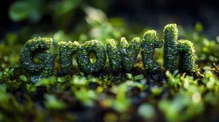 The word growth is written in a green font on a green background