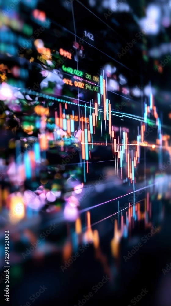 Poster dynamic stock market data candlestick line graph analysis