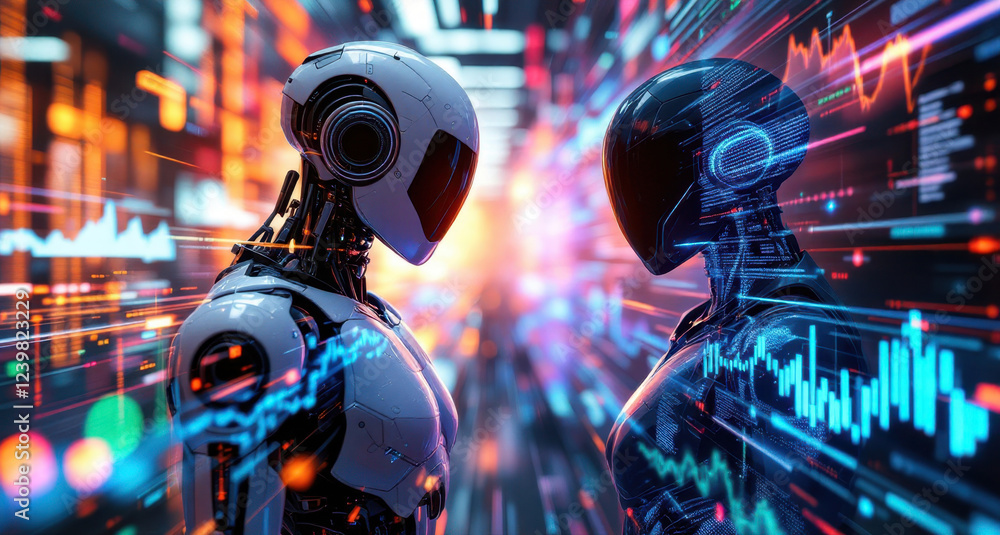 Aufkleber futuristic robots with digital interfaces in a high-tech environment