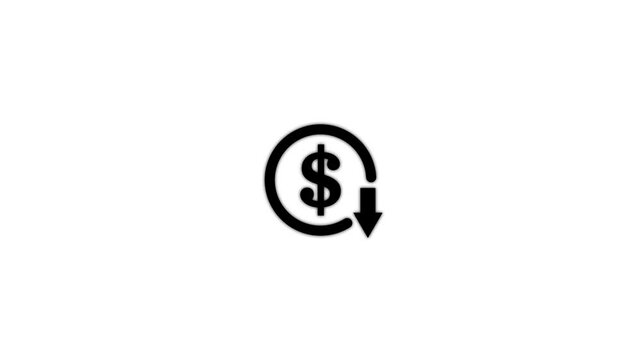 dollar down icon symbol.Dollar price collapse. Dollar price fall.Money reduction icon. Dollar currency price drop concept. circle with down arrow moving animation.