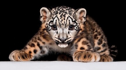Fototapeta premium Adorable Snow Leopard Cub Wildlife Portrait Big Eyes Cute Kitten
