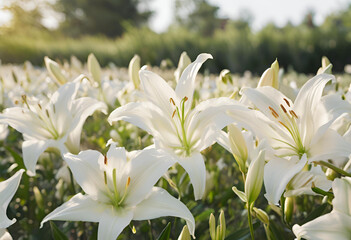 Fototapeta premium floral field of white lilies in bloom 