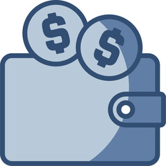 wallet icon with dollar coins, transparent background. replaceable blue color design