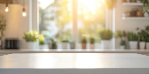 Bright Kitchen Tabletop Mockup: Sunny Window Background