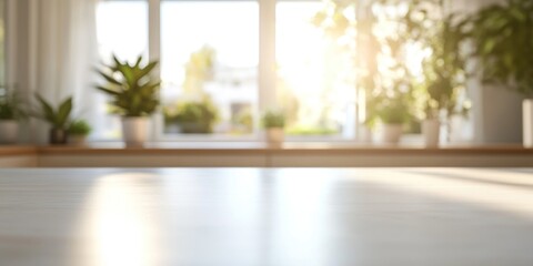 Sunlit Kitchen Table with Blurred Window Background