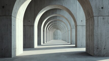 Obraz premium A series of concrete arches creating a spacious, minimalist corridor.