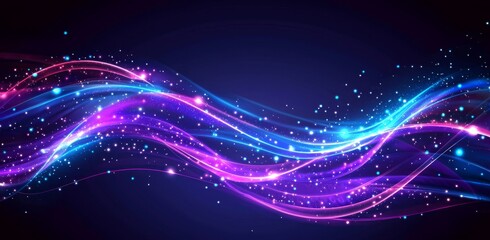 Fototapeta premium Glowing Purple and Blue Waves of Fiber Optic Light Abstract Design