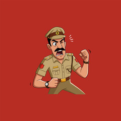 Angry Policeman Cartoon Illustration Digital Art