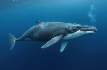 Fototapeta premium Blue whale swimming peacefully in clear ocean water 