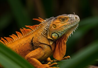 Fototapeta premium the rare orange vibrant iguana