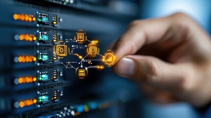 Obraz premium Innovative high tech digital management platform interface showcasing futuristic cyber controls data analytics