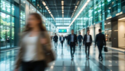 Business People Walking in Modern Office Lobby