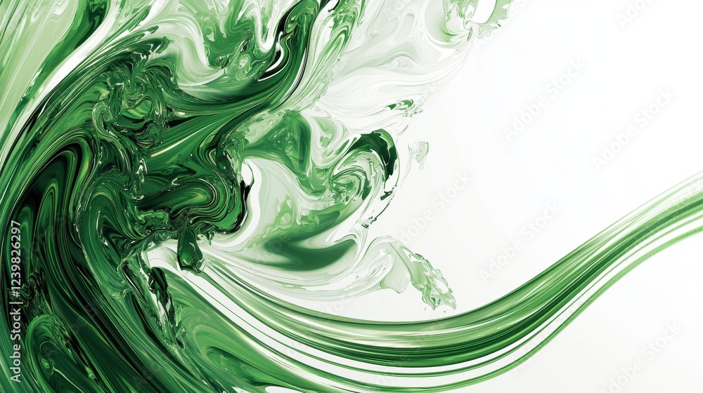Poster abstract green swirling waves with dynamic flowing patterns and textured brushstrokes