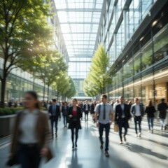 Business People Walking in Modern Office Lobby