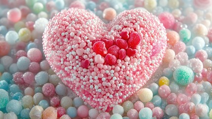 Obraz premium Pink heart candy confection, pastel sprinkles, Valentine's, romantic, sweet treats