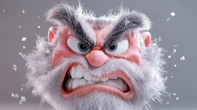 Angry cartoon grandpa, grey background, digital art, emotion illustration