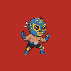 Cute Luchador Cartoon Illustration Ready for Action