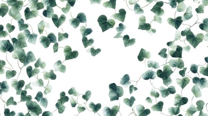 Green ivy leaves frame, white background, nature design, invitation template