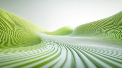 Abstract green landscape, flowing lines, bright background, eco design