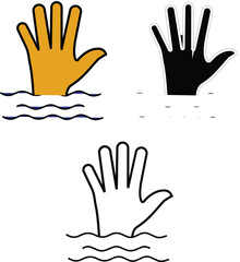 Obraz premium Raised hand icon set in a clean outline style, symbolizing volunteering, assistance, and active participation in events or teamwork.