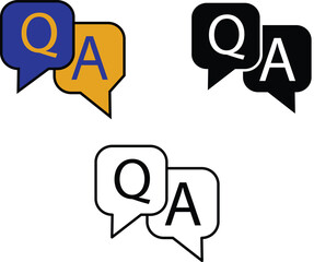 Q&A icon set in sleek line art, ideal for frequently asked questions, customer inquiries, and knowledge-sharing purposes.
